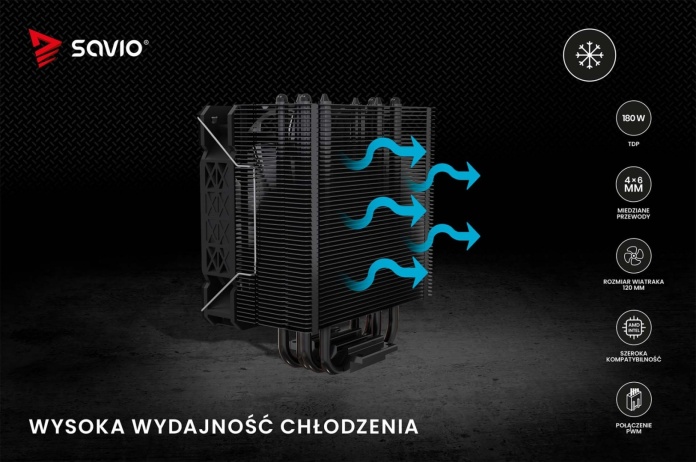 Prezentacja przedstawiająca chłodzenie CPU Vortex X2 na czarnym tle